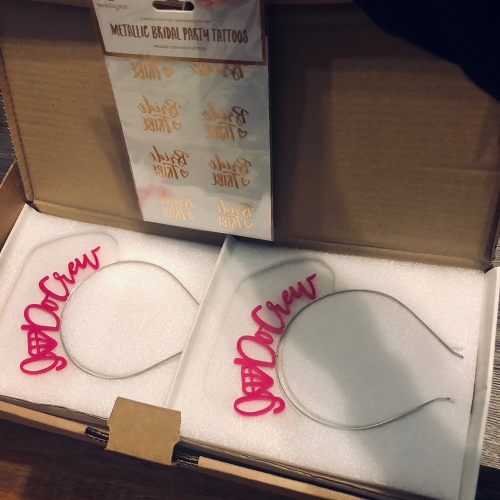 I Do Crew bachelorette 2 party headbands & tattoos
